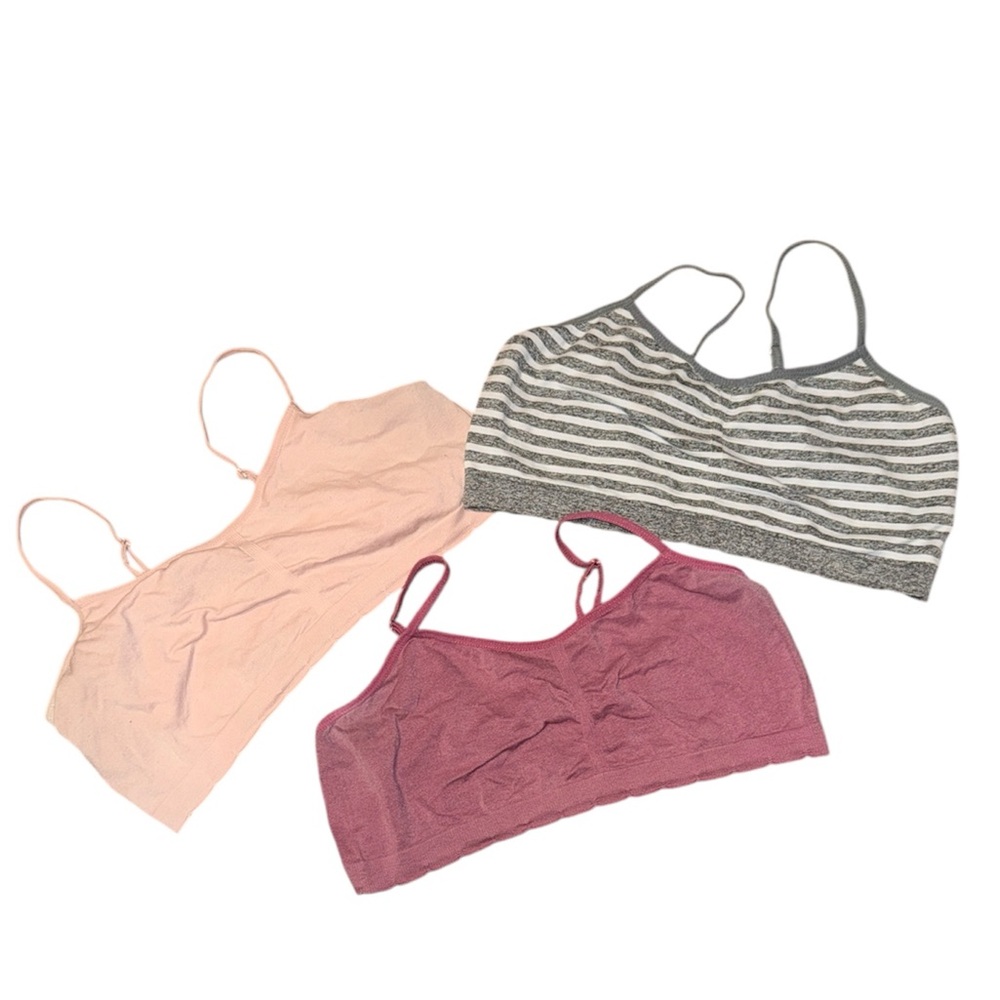 •BIJOU TWEEN•PINK, PURPLE, & GRAY SET OF 3-BRALETTES IN SIZE XL (14-16) VGUC